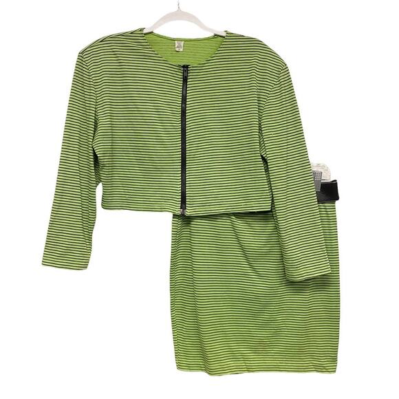 Vintage Womens Size M/L Green Striped Zip Crop Top Belted Skirt Set 90s - Picture 1 of 8